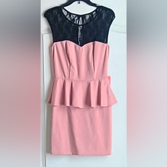 Pink & Black Lace PEPLUM DRESS SZ. M - Picture 1 of 7